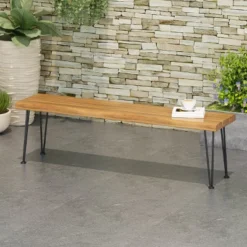 Dexmalle Industrial Wood And Metal Rectangle Bench