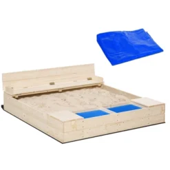 Dexmalle Kids Wooden Sandbox With Two Plastic Boxes Foldable Bench Seat -Fradel & Spies GUEST 056d2990 ce10 4ffb 810a 237037f9505a