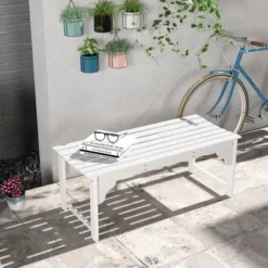 Dexmalle White Patio Park Bench With Slatted Seat