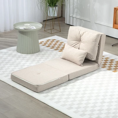 Dexmalle Beige Convertible Flip Chair Lazy Sofa With Metal Frame And Pillows 4 Dexmalle Beige Convertible Flip Chair Lazy Sofa With Metal Frame And Pillows - Image 2