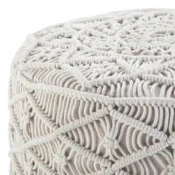 Dexmalle Unique White Bohemia Round Macrame Pouf Ottoman -Fradel & Spies GUEST 19230500 241b 4bdd 9e71 eb5ba5032ca5