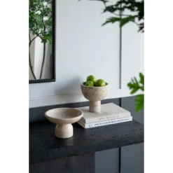 Dexmalle Round Marble Pedestal Fruit Bowl, Cream