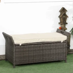 Dexmalle 2-In-1 Large Patio Wicker Storage Bench With Handles
