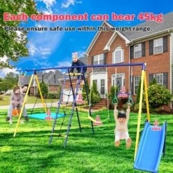 Dexmalle Outdoor A-Frame Heavy-Duty Metal Swing Sets With Slide