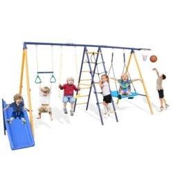 Dexmalle Outdoor A-Frame Heavy-Duty Metal Swing Sets With Slide -Fradel & Spies GUEST 347e64b6 d14f 43fe 9b7a 097af3f521be