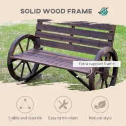Dexmalle Rustic Patio Weather Resistance 41" Wooden Wagon Wheel Bench -Fradel & Spies GUEST 379e651c 5ccd 45fc 8444 01a03cc592aa