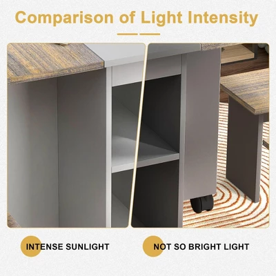 Dexmalle Folding Extendable Dining Table With Open Storage And Wheels Set Of 5 4 Dexmalle Folding Extendable Dining Table With Open Storage And Wheels Set Of 5 - Image 2