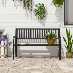 Dexmalle 50" Black Metal Patio Garden Bench