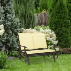 Dexmalle Beige Patio Glider Bench With Powder Coated Steel Frame