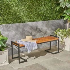 Dexmalle Patio Industrial Wood And Metal Bench