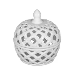 Dexmalle White Ceramic Lidded Jar With Lattice Design -Fradel & Spies GUEST 4e04817b 8060 4151 9b48 a538e1d8cb91
