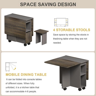 Dexmalle Folding Extendable Dining Table With Open Storage And Wheels Set Of 5 6 Dexmalle Folding Extendable Dining Table With Open Storage And Wheels Set Of 5 - Image 4