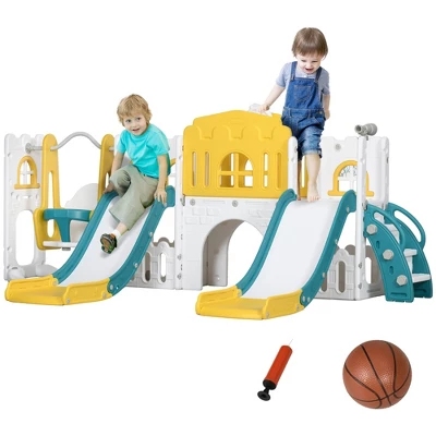Dexmalle 8 In 1 Toddler Slide And Swing Set Climber Playset W/ Basketball 12 Dexmalle 8 In 1 Toddler Slide And Swing Set Climber Playset W/ Basketball - Image 10