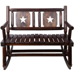 Dexmalle Rustic Outdoor Wood Rocking Bench,Garden/Backyard,