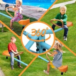 Dexmalle Kids Spinning 4-Seat Outdoor Seesaw And Spin Teeter Totter