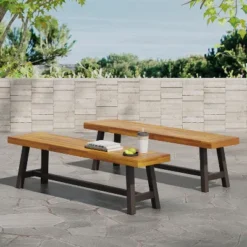 Dexmalle Brown Rustic Outdoor Patio Bench,Set Of 2