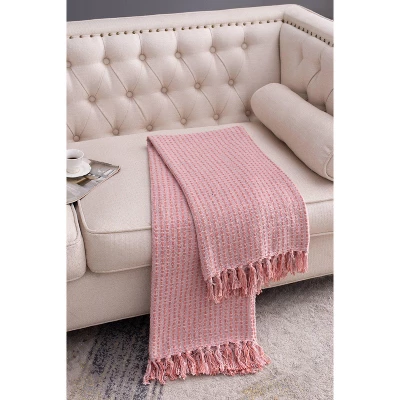 Dexmalle Decorative Pink Cotton Throw Blanket With Tassels,2Pack 3 Dexmalle Decorative Pink Cotton Throw Blanket With Tassels,2Pack