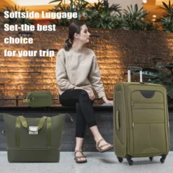 Dexmalle Softside Luggage Expandable 3 Piece Set Suitcase