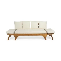 Dexmalle Teak Expandable Acacia Wood Patio Couch With Adjustable Armrests And 4Pillows -Fradel & Spies GUEST 65172e58 106d 4ee7 9c26 d5dc6c685ff8