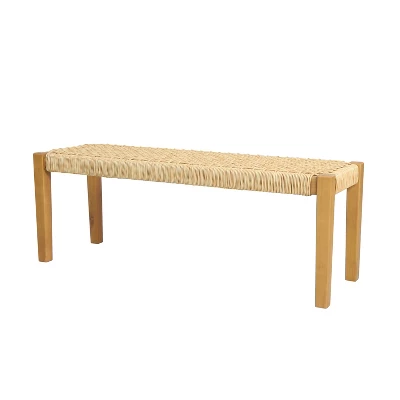 Dexmalle Traditional Acacia Wood Bench With Rattan Top,Patio 10 Dexmalle Traditional Acacia Wood Bench With Rattan Top,Patio - Image 8