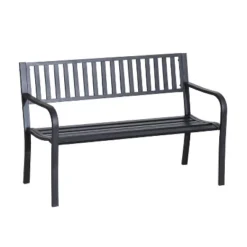 Dexmalle 50" Black Metal Patio Garden Bench -Fradel & Spies GUEST 7960d0cd a4dd 4769 bf4a ffa5c4060f54