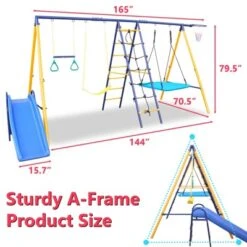 Dexmalle Outdoor A-Frame Heavy-Duty Metal Swing Sets With Slide -Fradel & Spies GUEST 7e457915 ff69 4581 bd58 032322847f7b