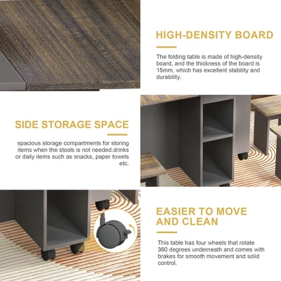 Dexmalle Folding Extendable Dining Table With Open Storage And Wheels Set Of 5 7 Dexmalle Folding Extendable Dining Table With Open Storage And Wheels Set Of 5 - Image 5