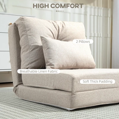 Dexmalle Beige Convertible Flip Chair Lazy Sofa With Metal Frame And Pillows 5 Dexmalle Beige Convertible Flip Chair Lazy Sofa With Metal Frame And Pillows - Image 3