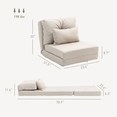 Dexmalle Beige Convertible Flip Chair Lazy Sofa With Metal Frame And Pillows 8 Dexmalle Beige Convertible Flip Chair Lazy Sofa With Metal Frame And Pillows - Image 6