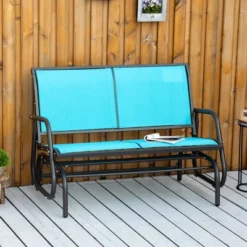 Dexmalle Patio Blue Glider Bench For Backyard Garden Porch
