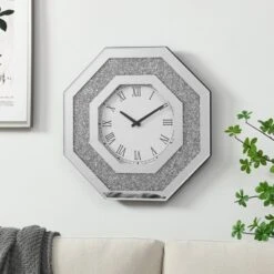 Dexmalle Octagonal Mirror Wall Clocks And Artificial Gemstone Wall Clocks