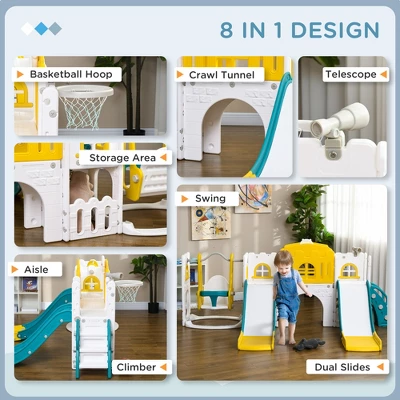 Dexmalle 8 In 1 Toddler Slide And Swing Set Climber Playset W/ Basketball 7 Dexmalle 8 In 1 Toddler Slide And Swing Set Climber Playset W/ Basketball - Image 5