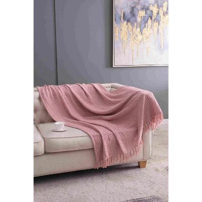 Dexmalle Decorative Pink Cotton Throw Blanket With Tassels,2Pack 4 Dexmalle Decorative Pink Cotton Throw Blanket With Tassels,2Pack - Image 2