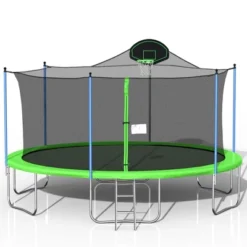 Dexmalle 16FT Round Outdoor Trampoline For Kids With Safety Enclosure Net, Basketball Hoop And Ladder -Fradel & Spies GUEST b0509dca 8067 48b8 9726 8257e0b4c3f3