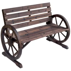 Dexmalle Rustic Patio Weather Resistance 41" Wooden Wagon Wheel Bench -Fradel & Spies GUEST b1169fe5 b79a 4de0 bfba dd9222d6037e