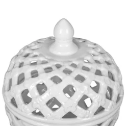 Dexmalle White Ceramic Lidded Jar With Lattice Design -Fradel & Spies GUEST b54d0e45 1e31 4397 816a 57e6f2bc1bc5