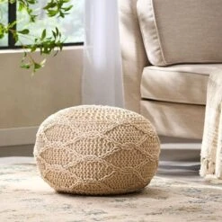 Dexmalle Malibu Knitted Wool 20 X 20 Round Pouf