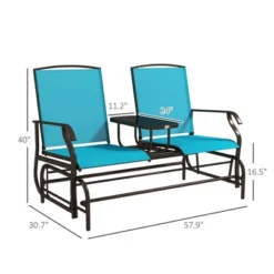 Dexmalle Blue Outdoor Glider Bench With Center Table -Fradel & Spies GUEST e224833e c2dc 4924 b602 6854d18dab59