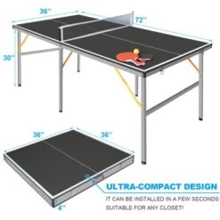 Dexmalle 6ft Black Mid-Size Table Tennis Table Foldable -Fradel & Spies GUEST e2308510 3b0b 48c4 8e64 14a8e8fc2b34