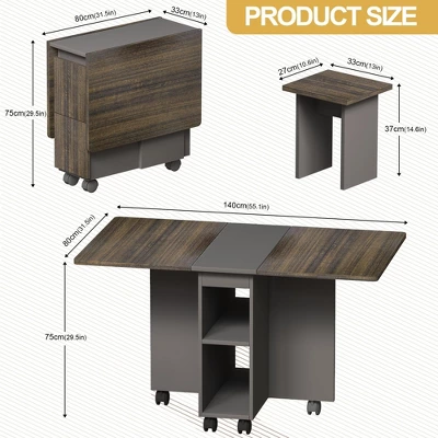 Dexmalle Folding Extendable Dining Table With Open Storage And Wheels Set Of 5 10 Dexmalle Folding Extendable Dining Table With Open Storage And Wheels Set Of 5 - Image 8