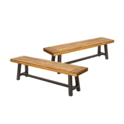 Dexmalle Brown Rustic Outdoor Patio Bench,Set Of 2 -Fradel & Spies GUEST e53f178e 7f64 40c1 8853 1c016052c6e9