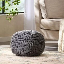 Dexmalle Hazel Knitted Cotton Yarn 20 X 20 Round Pouf