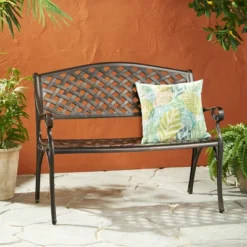 Dexmalle Black Rattan Pattern Aluminium Patio Bench
