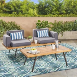 Dexmalle Romantic Outdoor Industrial Loveseat With Coffee Table